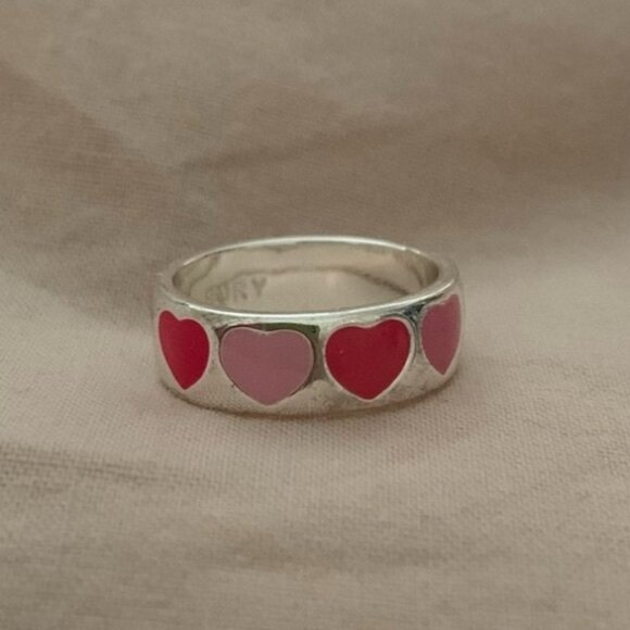 Jewelry - Evry Jewels Silver Tone Chunky Pink Heart Bandring